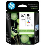 HP67 Ink Cartridge Value Pack - Black + Tri-Colours Black Yield 120 Pages