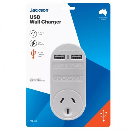 Jackson USB Single Plug 2xUSB Wall Charger