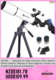  EACONN  -  Telescopes for Adults Astronomy, 80mm Aperture 600mm Refractor Telescope for Kids & Beginners, Compact and Portable Travel Telescopio with Backpack